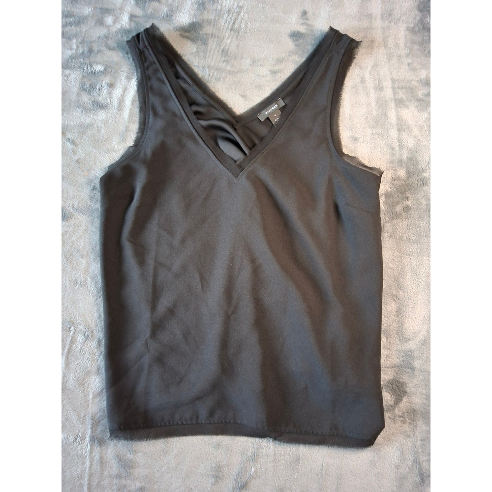 Halogen Womens Black Raw Edge V-Neck Sleeveless Tank Top Blouse Size S
